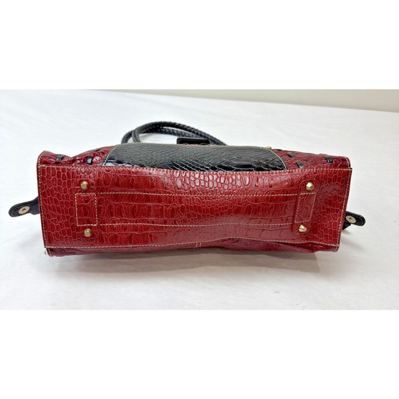 Y2K Red Black Faux Croc Embossed Shoulder Bag Gold Turnlock Snake Print Purse - Picture 7 of 11